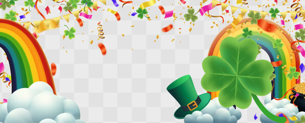Celebration Happy St. Patricks Day Background for poster, clover leaves and green, banner Happy Patrick. ,header or banner, Vector illustration, art design