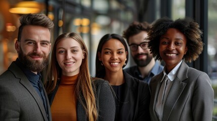 Obraz premium Group of happy multiethnic businessmen and women