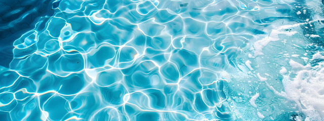 Crystal clear water top view background. Blue turquoise ripple