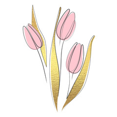 golden pink tulips lineart