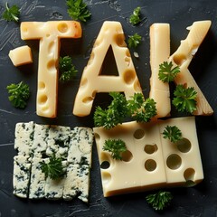 Tak dla sera! Słowo "TAK" pochodzi od sera. Ser mówi ci "tak"! Znak "Tak" zachęcający do właściwego odżywiania. Witaminy, weganizm i zdrowie. Dieta z dużą ilością sera. Post, prezentacja i bg.