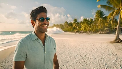 Man Standing on Top of Sandy Beach Generative AI
