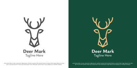Deer animal logo design illustration. Mascot silhouette of deer head doe reindeer stag horn antler antelope fawn forest zoo jungle. Simple geometric icon symbol minimal abstract minimalist elegant.