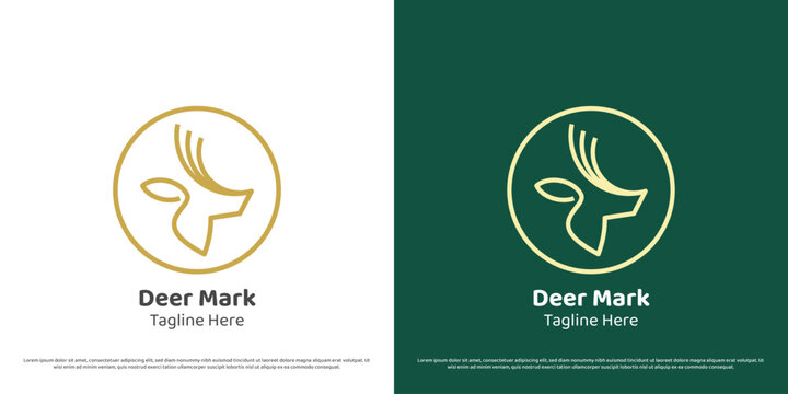 Deer head logo design illustration. Linear silhouette animal head antlers deer hunter stag elk reindeer mammal buck doe gazelle herbivore fauna fawn. Minimal fresh hill minimalist simple icon symbol.