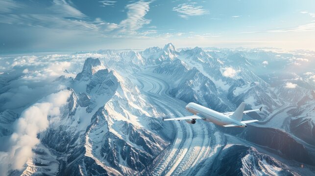 Aerial view from a plane passing over beautiful snow-capped mountains in winter. Including the cities of Provo, Farmington Bountiful, Orem, and Salt Lake City, Utah, United States.
