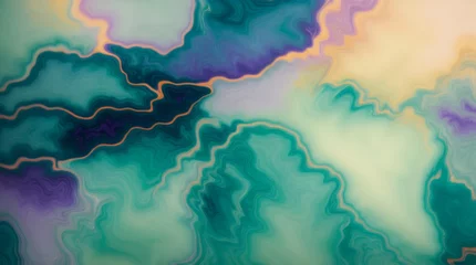 Photo sur Aluminium Cristaux Vivid marbled texture with swirling blue, green, and gold hues
