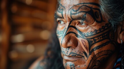 Fototapeta na wymiar Maori in New Zealand rich culture and Traditional tattoos