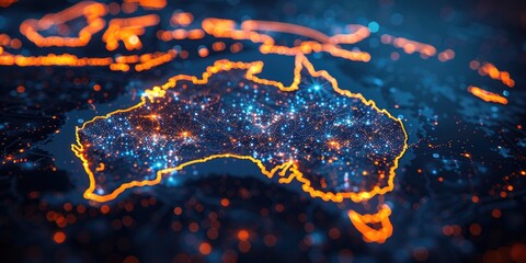 Australia's digital map concept of the global network. Generative Ai - obrazy, fototapety, plakaty