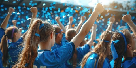 Fototapeta na wymiar A team of girls - a female football team. Generative Ai