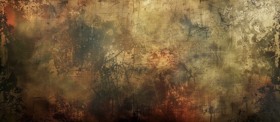 A richly textured grunge background with a blend of warm brown and golden hues, featuring scratches, splatters, and abstract marks