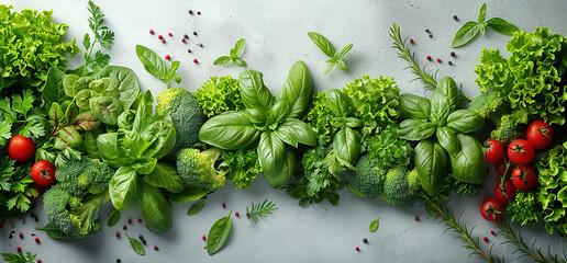All types of healthy green vegetables. Created with Ai - obrazy, fototapety, plakaty