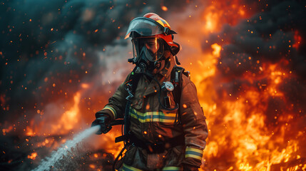 Fireman Firefighter Fire Rescue Hose Concept