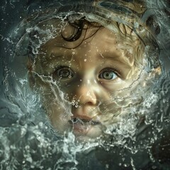 child looking through a hole in the water ai generated