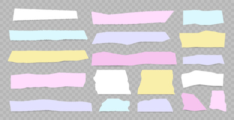 Set of colorful scrapbook torn note paper pieces, memo sheets or notebook shred. Paper scraps with torn edges vector illustration. Design for social media, banner, poster