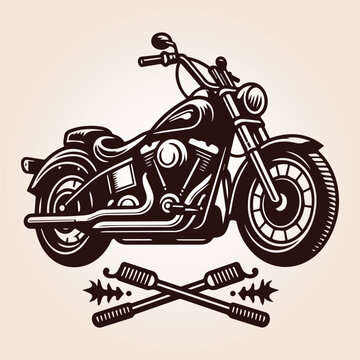 Harley Motorcycle - Black and White Isolated Icon - Vector illustration