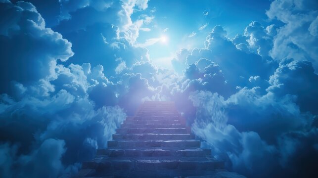 Scene of the stairs to heaven with a cloudy background, animated virtual repeating seamless