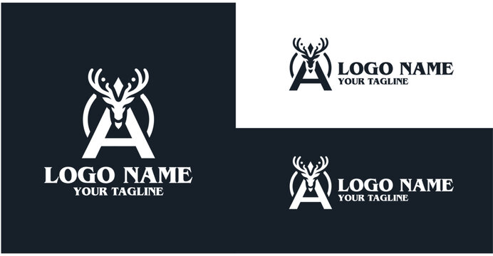 deer head logo design with letter A