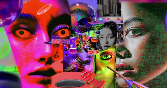 Psychedelic, fashion, trippy motion design, 4k video, infinite loop animation.