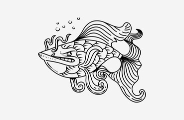Ocean fish outline vector clipart