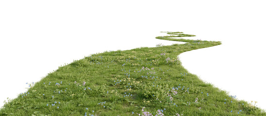 Grass path isolated on transparent background. 3D rendering.	
