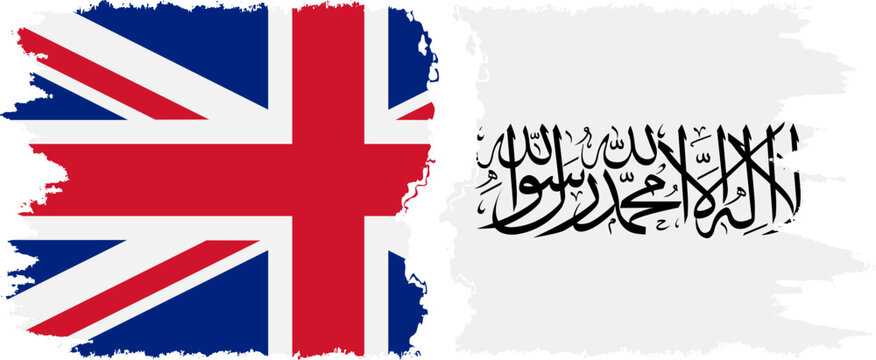 Afghanistan and United Kingdom grunge flags connection vector