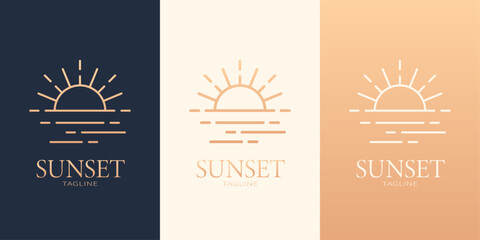 Sunset logotype. Logo set with three variants in different colors. Best for web, print, polygraphy, businesscards, signboards, logo and branding design. - obrazy, fototapety, plakaty