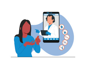 Online medical consultation. Doctor with tablet and patient. Vector illustration in flat style