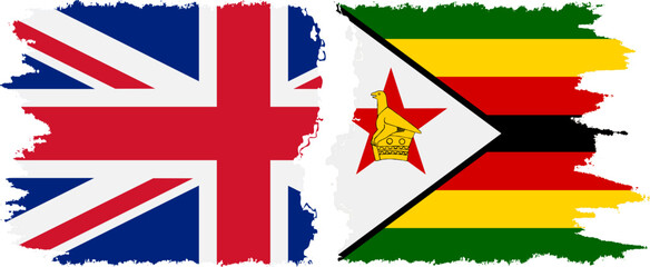 Zimbabwe and United Kingdom grunge flags connection vector