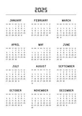 Calendar for 2025 year