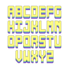 Alphabet letters 3d isometric effect with rainbow pattern