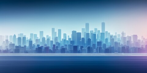 Obraz premium City skyline artistry with ethereal abstract layers and soothing blues 