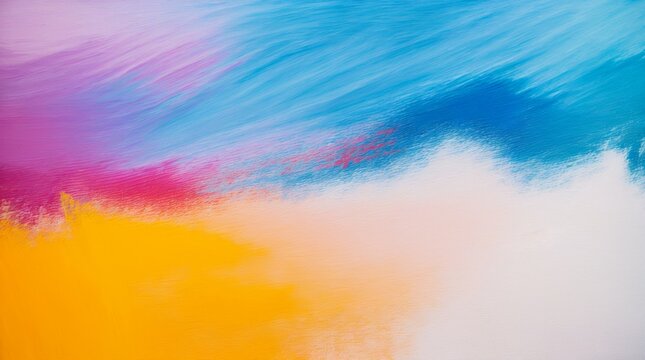 Colorful acrylic paint strokes sweeping across textured canvas 
