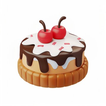 cute cake icon, 3D render, white background, generative AI