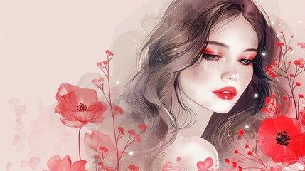 Cute girl romantic elegant fashion illustration graphic design