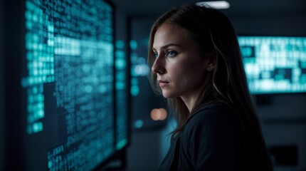 Concentrated Female Viewing Illuminated Graphs on Dark Screens 