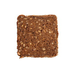 Square slice of dark brown bread with seeds and grain isolated on white, clipping path, top view, PNG - 754194174