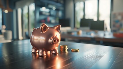 Saving money wealth and financial concept.piggy bank with coin on table.Financial planning.