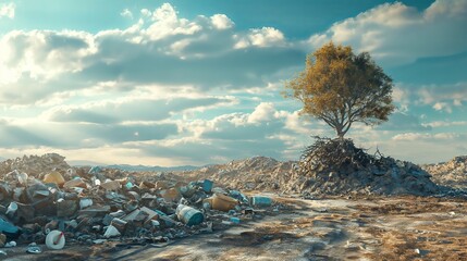 The concept of electronic waste harming the earth, dry trees, and lack of water