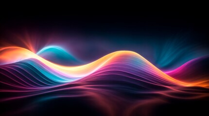 Dynamic blend of vibrant colors in light waves against a dark background 