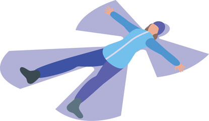 Winter time fun snow angel icon isometric vector. Snow fall. Kid santa lad