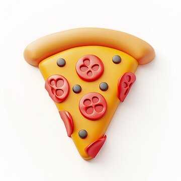 cute pizza icon, 3D render, white background, generative AI