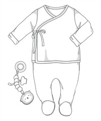 Adorable Designs for Newborns, Vector Illustrations of Baby Clothes, Flat Sketches, and Technical Drawings. Baby Clothing Collection and Sets. Bottom and top set designs for babies.