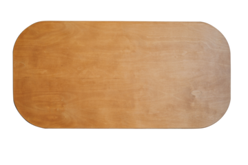 Brown oval wooden table view from above.