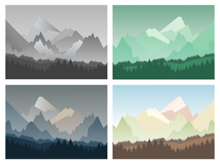 Vector illustration of a beautiful mountain landscape. Panoramic vector illustration of mountain ranges.