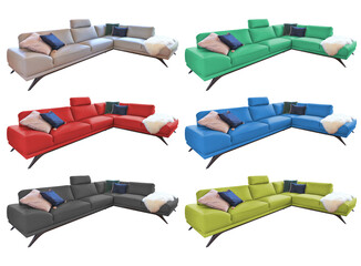 Different color of Corner cotton couch isolated with  path