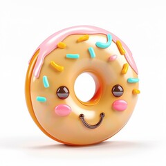 cute donut icon, 3D render, white background, generative AI
