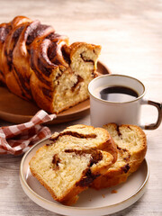 Chocolate babka bread, sliced