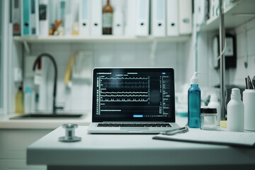 Doctor Laptop with Stethoscope prescription clipboard on desk in hospital medical and Healthcare of consultant from telemedicine in new treatment of patients  1