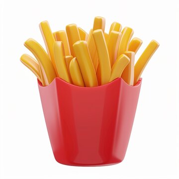 cute french fries icon, 3D render, white background, generative AI