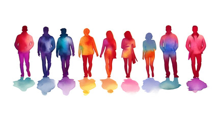 Color spot with watercolors in the form of a group of people. Vector watercolor hand painted silhouette of man and woman